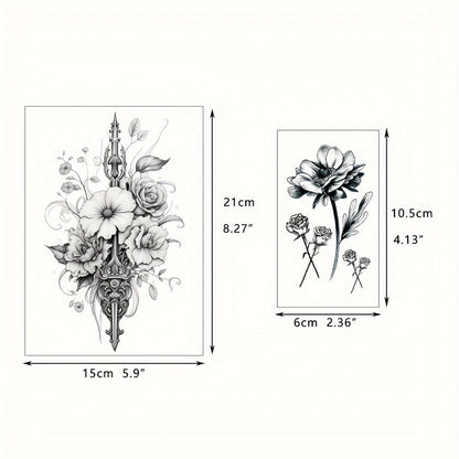 Temporary Tattoos for Women 44-Pack | Realistic Floral Butterfly Snake Half Arm Body Art Stickers | Large & Small Sheets Long-Lasting Fake Tattoo | Waterproof Black Flower Tattoo Design Set
