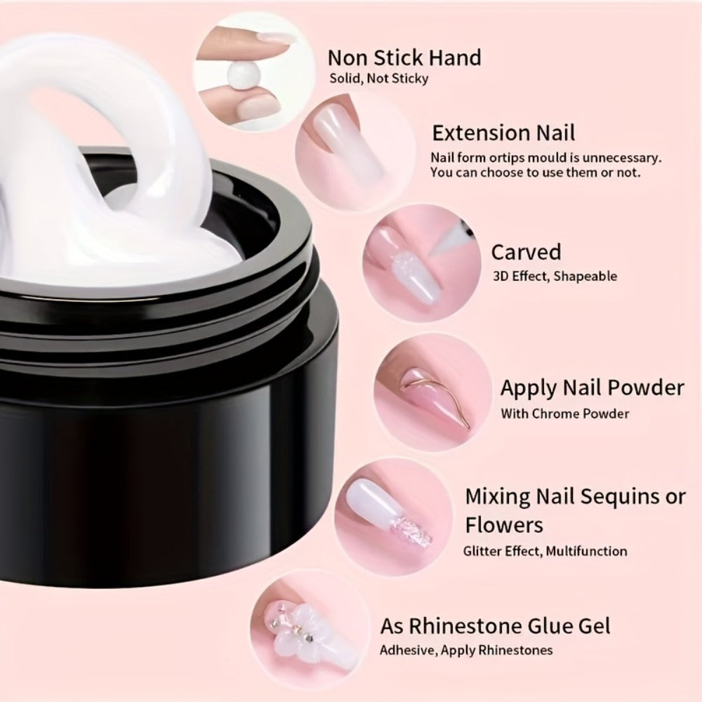 RINO 5pcs/Set Solid Gel Builder for Nails Starter Kit Clear Nude Nail Extension 3D Gel Nail Art Nail Glue for Acrylic Nails Rhinestone Gel Sculpture Molding Gel Hard Gel with Flower Molds Sculpting Brush
