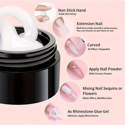 Solid Gel Builder Nail Extension Kit 5pcs Clear Nude Hard Gel 3D Nail Art Rhinestone Sculpture Molding Gel Flower Molds Sculpting Brush RINO