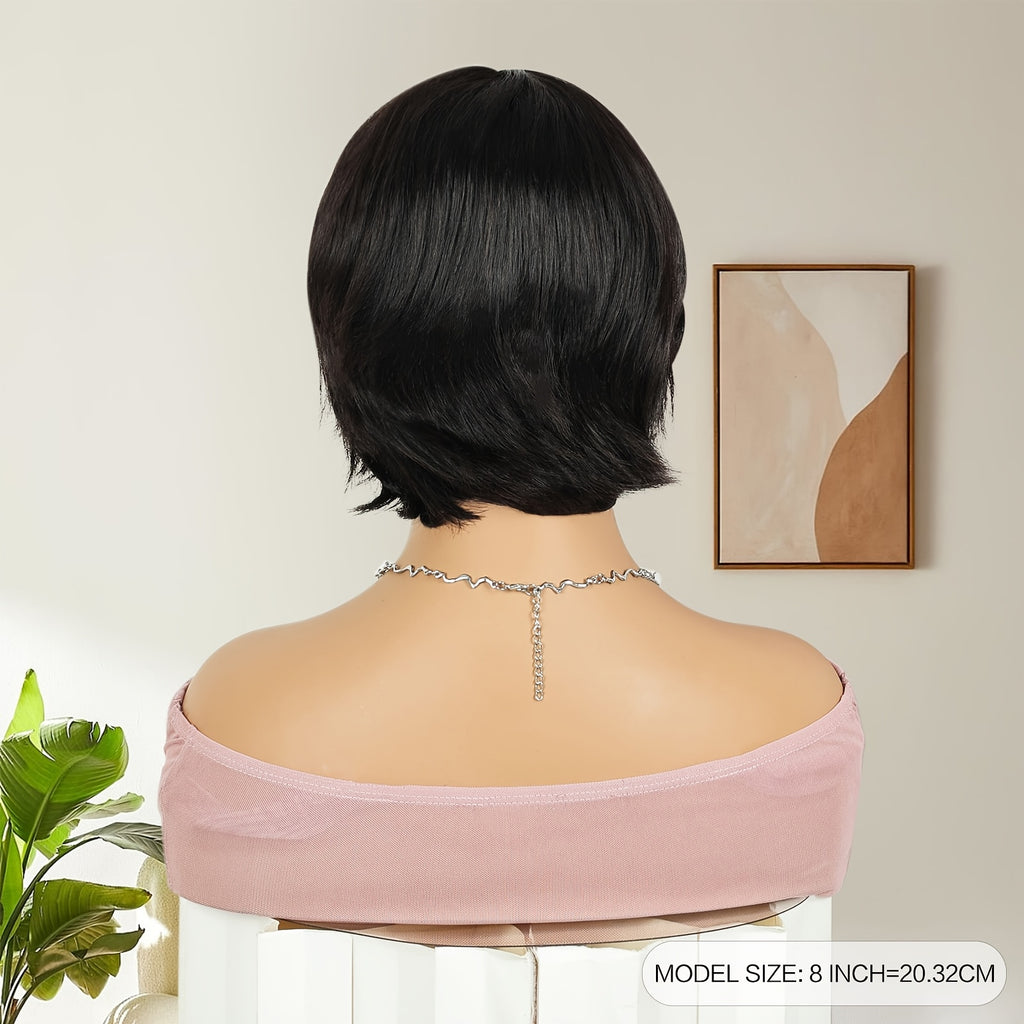 Human Hair Short Wigs for Women Short Curly Pixie Cut Bob Wig Human Hair Black Wigs with Bangs Short Bob Brazilian Remy Human Hair Wigs None Lace Front Wig (black)