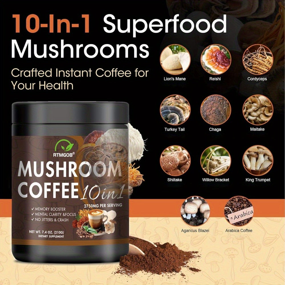 Mushroom Coffee Blend Powder Mushroom Coffee - Instant Coffee Blend of Ganoderma Lucidum, Cordyceps Sinensis, Lion'S Mane Mushroom, Birch Brown Pore Mushroom, And Chanterelle Mushroom - Mushroom Coffee Powder, Ideal for Gift Giving