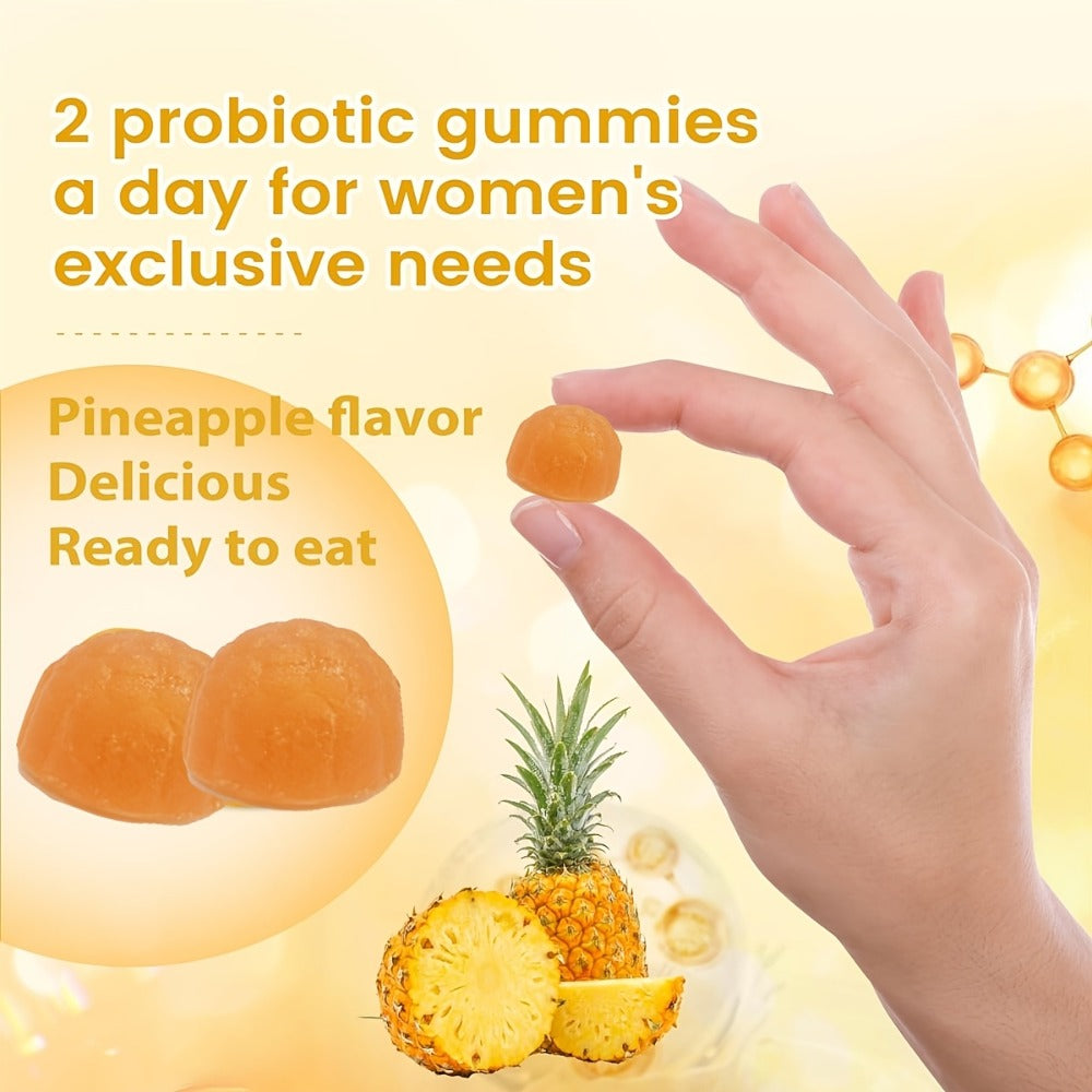 [Buy1, Get 1 Free]FEDUMA Women's Probiotic Gummies Her Juicy Way to Maintain Healthy Flora, Intimate Moisture, And Yeast Balance with Delicious Pineapple, 60 Gummies!