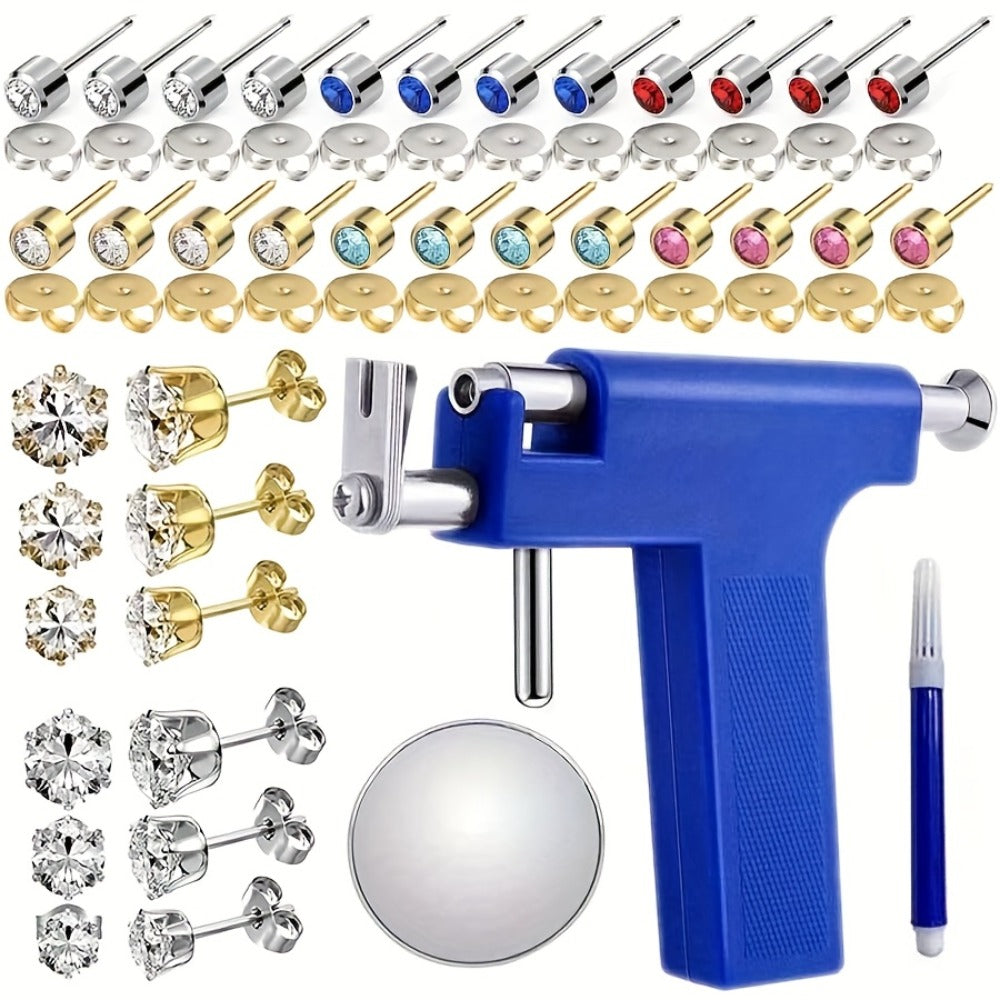 37pcs Professional Ear Piercing Gun Set, Including 24 Stainless Steel Earrings, 12 Crown Earrings, And Safe Ear Hole Gun Tools, To Create Your Exclusive Ear Jewelry Area And Unlock The Wearing Of Earrings.