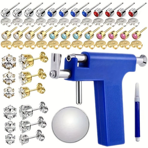 Ear Piercing Gun Kit 37Pcs Professional Piercing Set with 24 Stainless Steel Earrings 12 Crown Earrings Safe Ear Piercing Tool for Women Girls DIY Jewelry