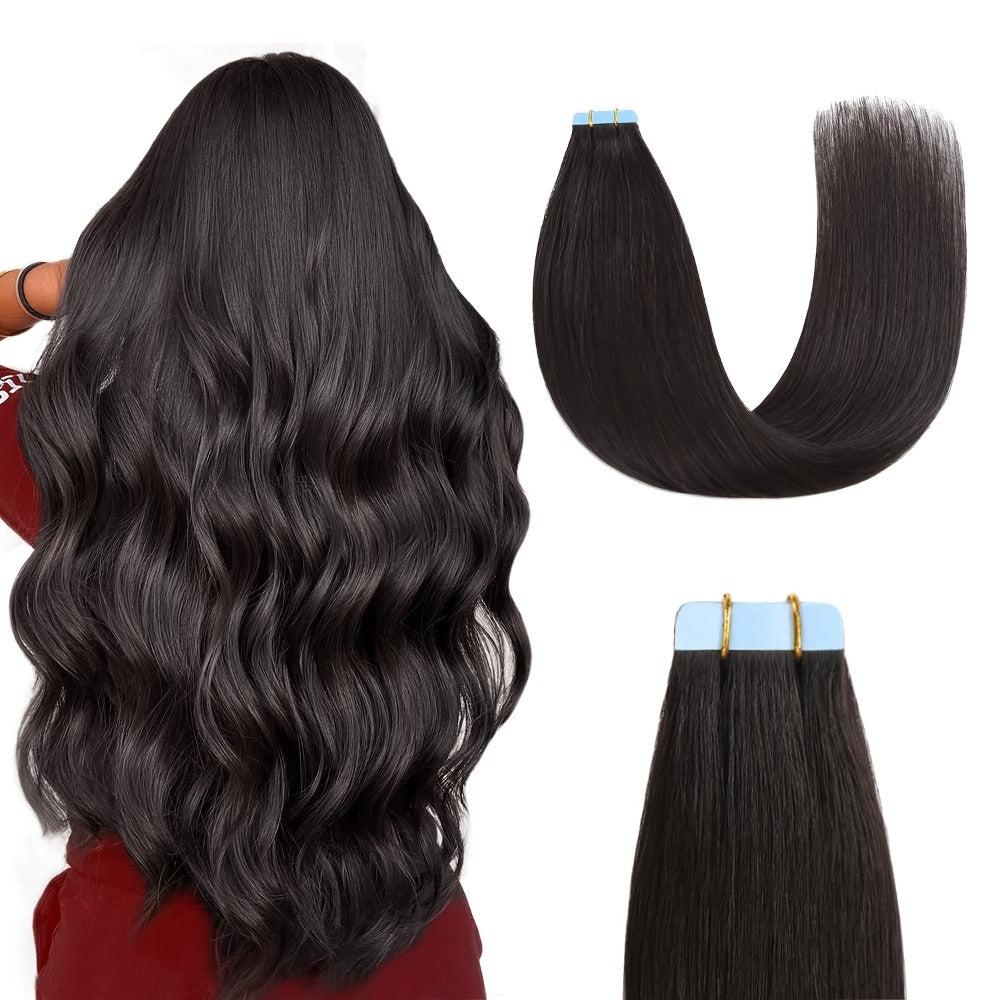 Tape In Hair Extensions Human Hair Straight Natural Black 1B Seamless Skin Weft 10pcs 30g Per Pack 16-24 Inch Women Invisible Blend Volume Length