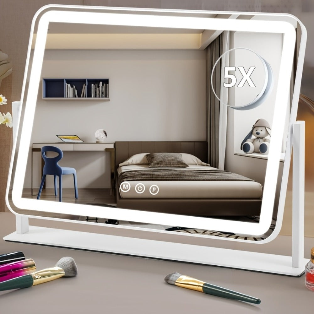BANBERS Large Illuminated Makeup Mirror with 5X Magnifying Glass Illumination, Smart Touch Table Mirror with 3-color Adjustable Lighting, Suitable for Dressing Tables And Makeup Table Tops