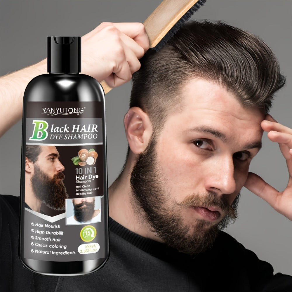 Color Shampoo for Beard & Hair — Natural Plant Dye Formula, Quick Gray Coverage, Gentle on Scalp | 3.38oz | Black, Dark Brown & Chestnut Brown