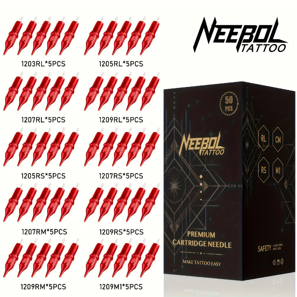 Tattoo Cartridge Needles Mixed Size - Assorted Round Liner, Shader & Curved Mag, #10 #12 Bugpin Standard, 3RL 5RL 7RL 9RL 11RL 5RS 7RS 9RS 7RM 9RM 9M1, 20/50pcs Tattoo Needle Set for Machine & Gun