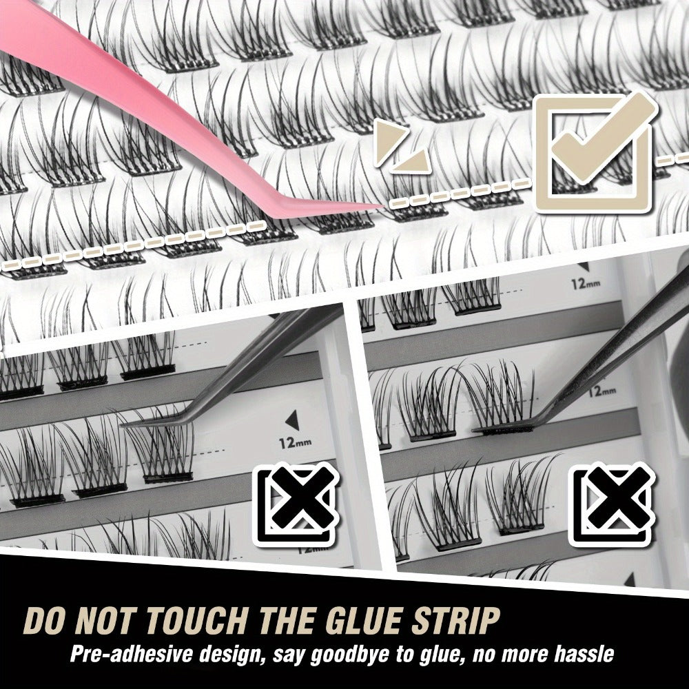 156pcs Self Adhesive Eyelashes Clusters Kit with 2 Tweezers Lash Clusters DIY Eyelashes Pre Glued Reusable No Glue Needed No Remover No Residue