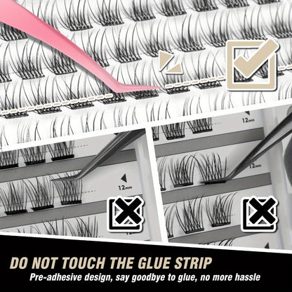 Self Adhesive Lash Clusters Kit 156 Pcs — Pre-Glued DIY Eyelashes with 2 Tweezers, Reusable No-Glue Cluster Lashes, No Remover No Residue, Natural Look False Eyelash Extension Kit
