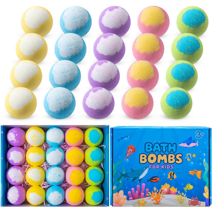 Ocean Bath Bombs Gift Set 20pcs Sea Themed Fizzy Bath Salt Balls Fun Treasure Spa Bombs for Women Kids Birthday Christmas Easter Holiday Gift Variety Pack