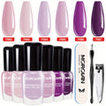 Morovan 6pcs Nail Polish Set, No Bake Quick Drying Durable Nail Polish, Suitable for Salon DIY, Lilac Purple Nude Pink Quick Dry Nail Polish Kit, Durable Nail And Toenail Polish for Women And.