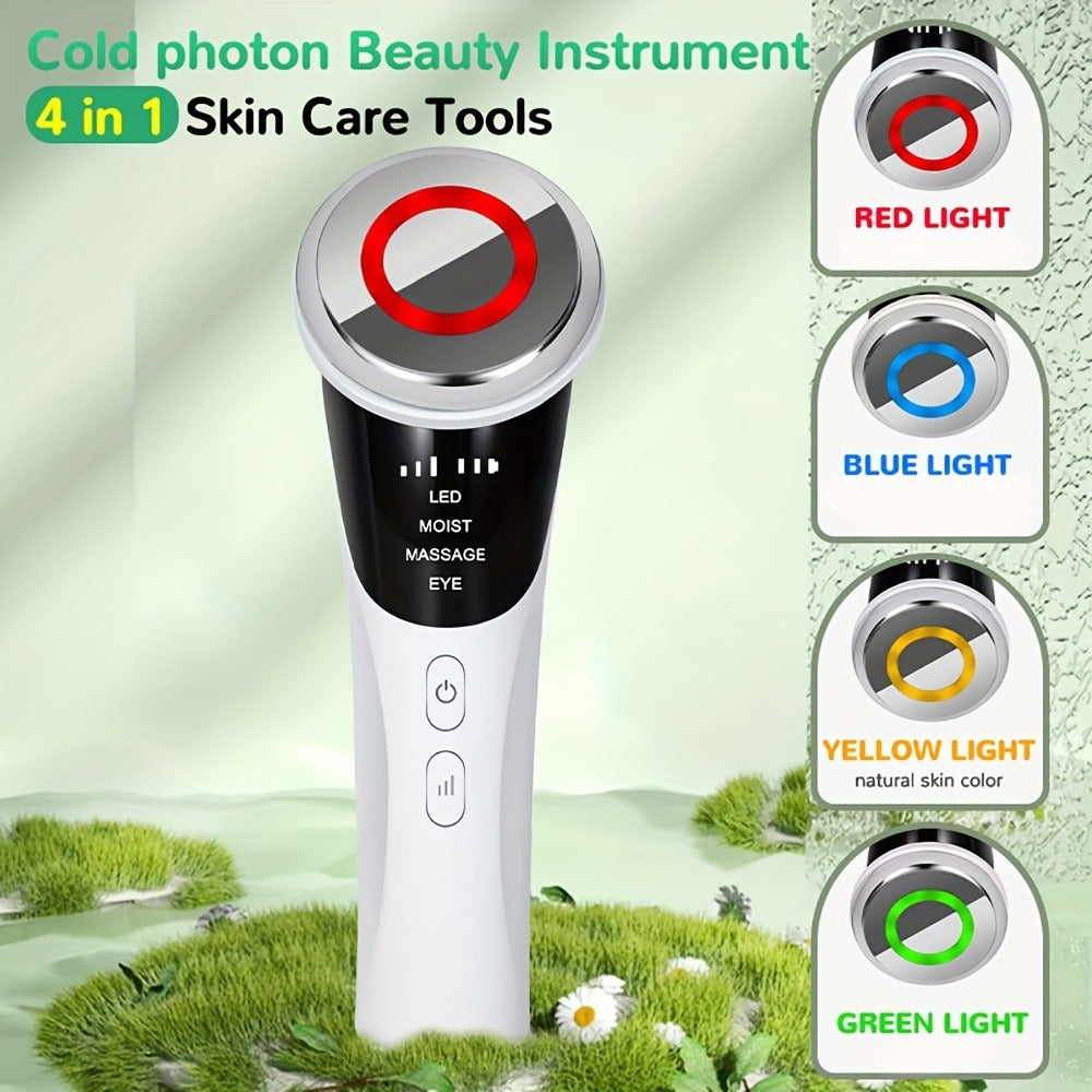 4-In-1 Beauty Massager with LED Light - Cold Photon Technology, Rechargeable Lithium Battery, USB Charging, Ideal for Face, Neck, And Eye Massage, Beauty Device | Modern Aesthetic | Rechargeable Battery Gift for Mom on Mother'S Day