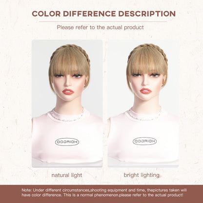 Headband Hair Extension with Bangs Synthetic — Women's Clip-On Fringe, 4 Colors: Black, Reddish Brown, Light Brown, Khaki, 4 Inch, Cosplay, Halloween & Party