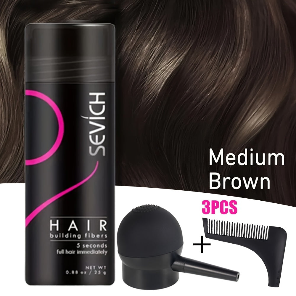 Hair Fibers for Thinning Hair — 3-Piece Kit with Spray Pump & Optimizer, Instant Thickening Powder for Hair & Beard, Rosemary Formula, All Hair Types, 8 Colors Available