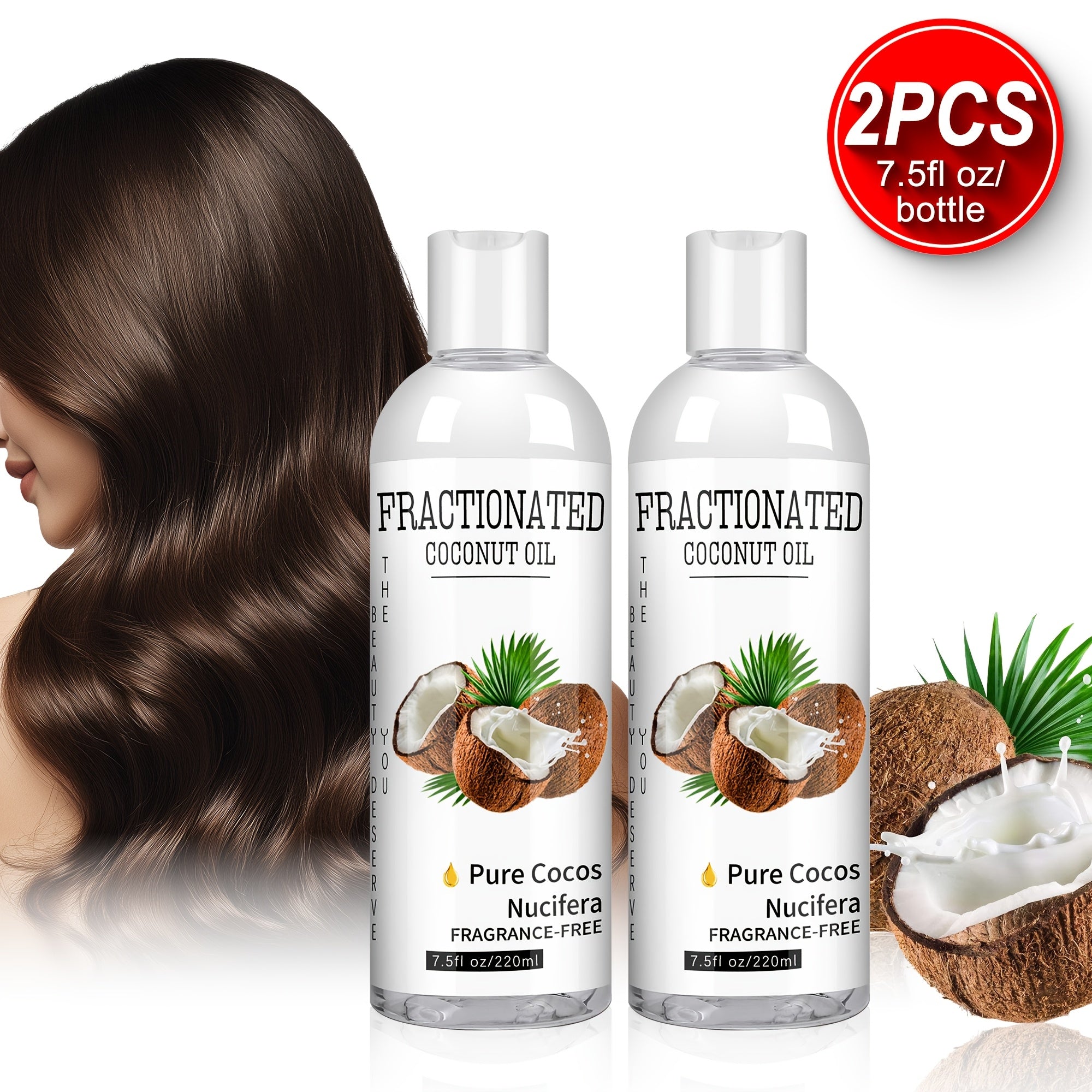 [Hydrate And Nourish] 2pcs 7.5Floz Pure Fractionated Coconut Oil - Hydrate And Nourish Skin/Hair, Perfect for Massage And Blending, Unisex, Made from 100% Pure Cocos Nucifera, Moisturizes And Smooths Hair, Moisturizing Hair Oil, Body Oil, Essential Oil. f