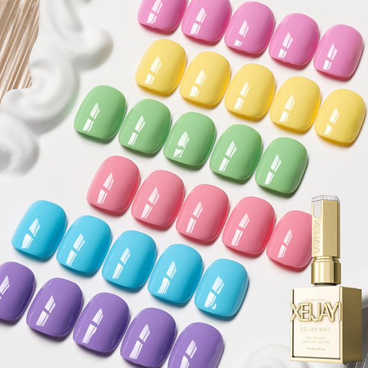XEIJAYI Sweetheart Candy Series Gel Nail Polish Set, Featuring 6 Vibrant Colors with a Glossy LED End. This Long-Lasting, Salon-Quality Nail Art Collection Is Perfect for Spring And Summer, Easy to Apply, Non-Toxic