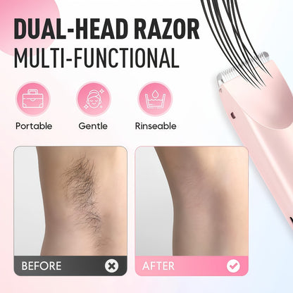 Electric Hair Trimmer for Women Dual Head Bikini Razor Face Body Shaver IPX7 Waterproof USB Rechargeable Lithium Battery Painless Hair Removal Arms Legs Underarm Bikini Line Gift Set Available