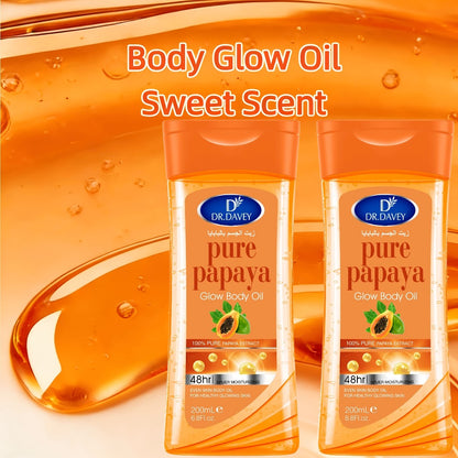 Papaya Brightening Glow Oil 2pcs Multi-Use Non-Greasy Fast-Absorbing Moisturizing Body Oil for Skin Hair Nails Scalp Care All Skin Types Mother's Day Gift