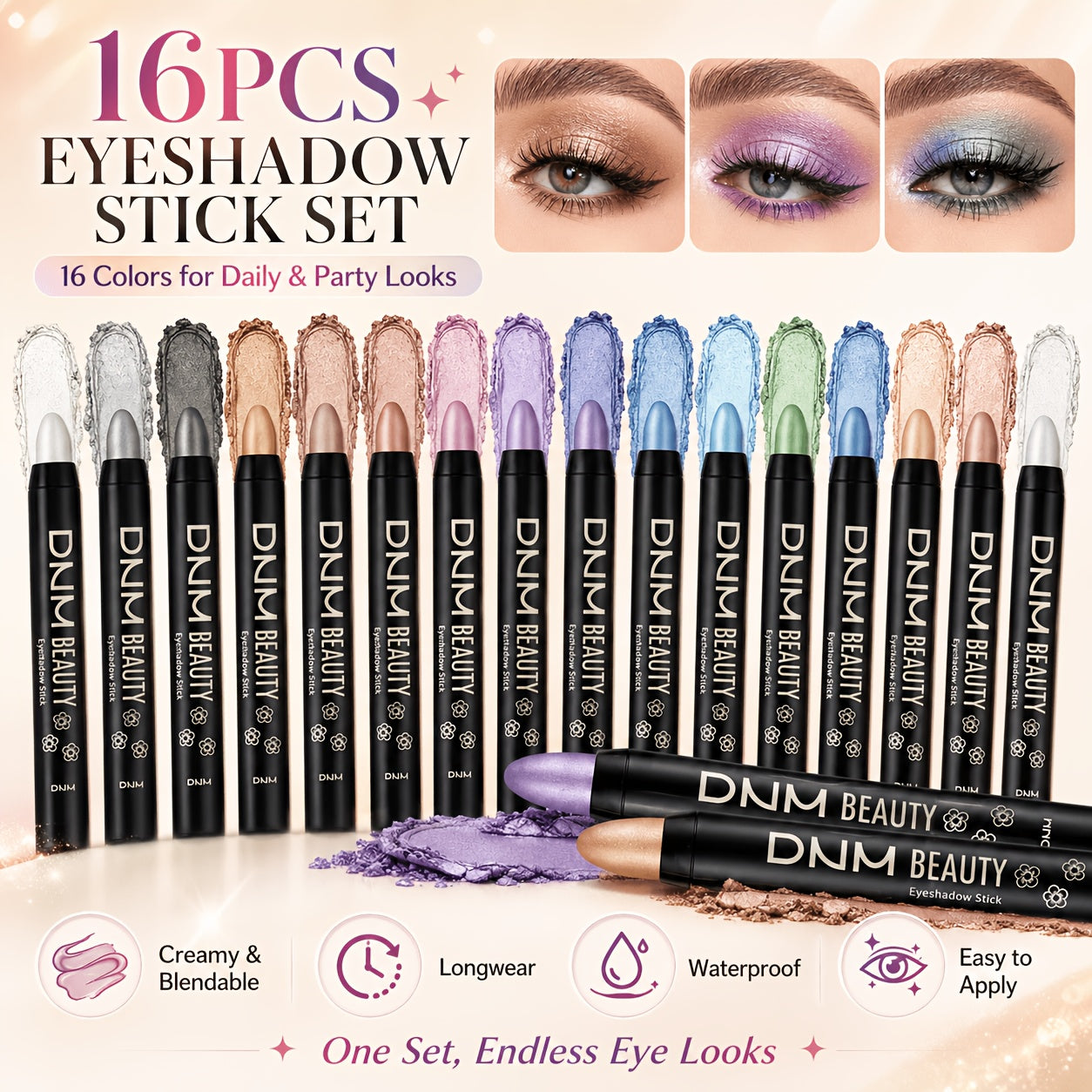[Mother's Day Gift] 16-Color Highly Pigmented Eyeshadow Stick Set, Waterproof And Long-Lasting, Matte And Shimmer Finishes, Perfect Mother's Day Gift For Her