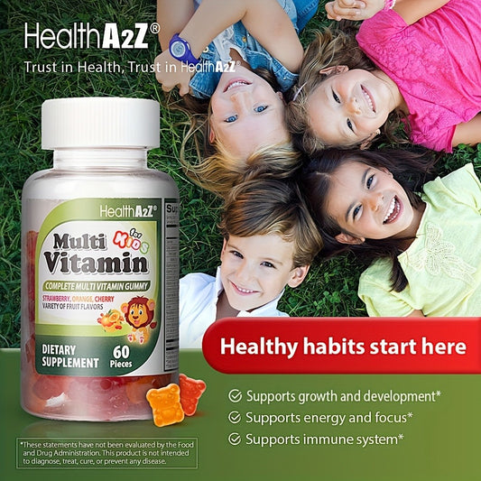Kids Multivitamin Gummies 60ct | Brain, Eye, Bone & Immune Support | Boost Appetite & Growth | with D3, A, C, E, B6, B12, Folic Acid, Zinc & Choline | Great Taste