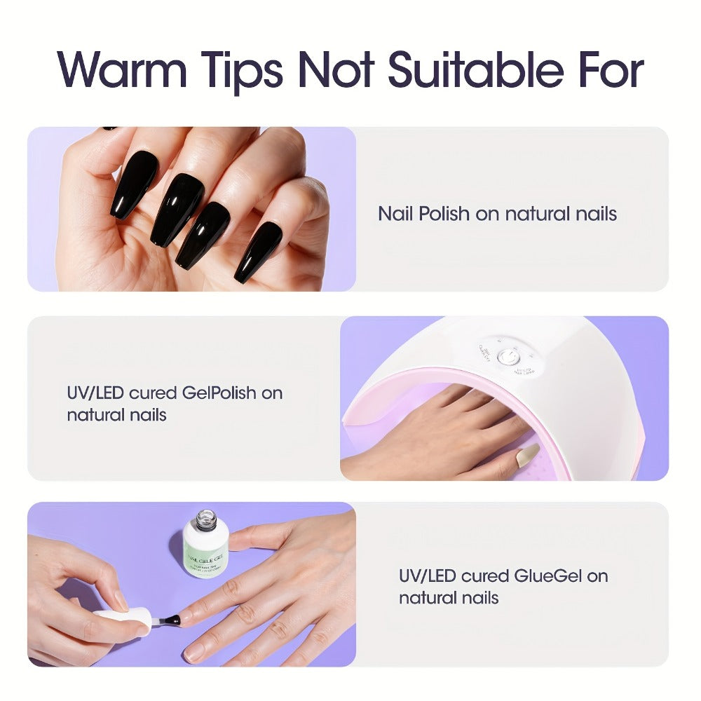 Solid Nail Glue Gel Kit 30g - Press-On Nail Glue with UV Lamp, Nail Glue Remover & Buffer, Strong Long-Lasting Adhesive for False Nails & Rhinestones