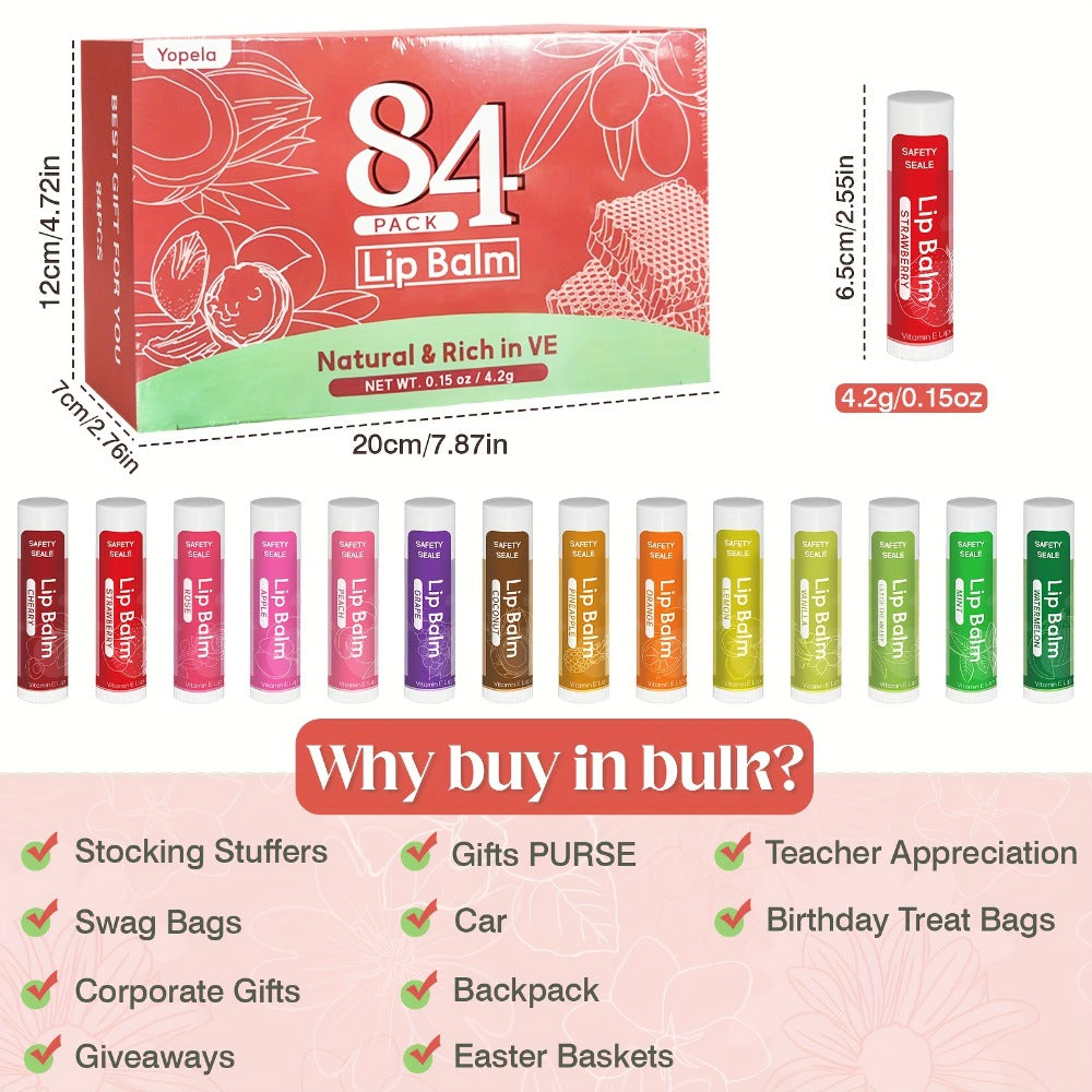 Lip Balm Lipstick Set 84 Pcs 14 Flavors Moisturizing Natural Luster Mini Lipstick Bulk Pack, Party Favors Wedding Bridesmaids Graduation Souvenirs Gift