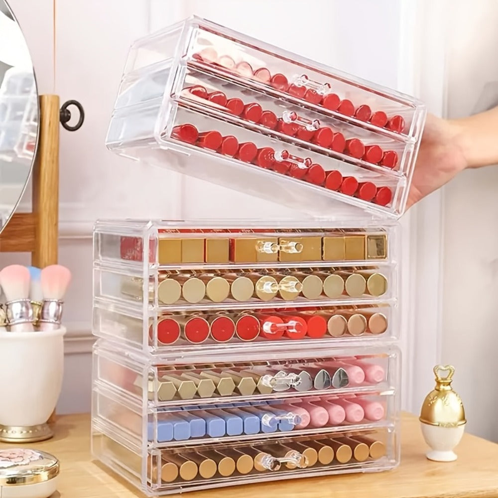 Elegant 3/5-Tier Clear Acrylic Cosmetic Organizer with Drawers - Dustproof Storage for Lipstick, Foundation, Brushes & Beauty Essentials - Perfect for Vanity, Bathroom & Office, Beauty Storage