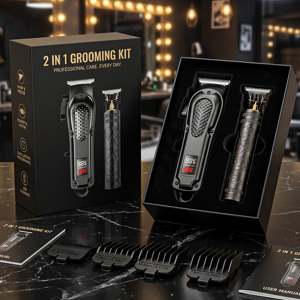 A 2pcs Men'S Grooming Set, Including an Electric Hair Clipper And a Detail Trimmer, with USB Charging And an LCD Display, Is an Ideal Gift for Fathers, Husbands, And Boyfriends on Father'S Day And Birthdays
