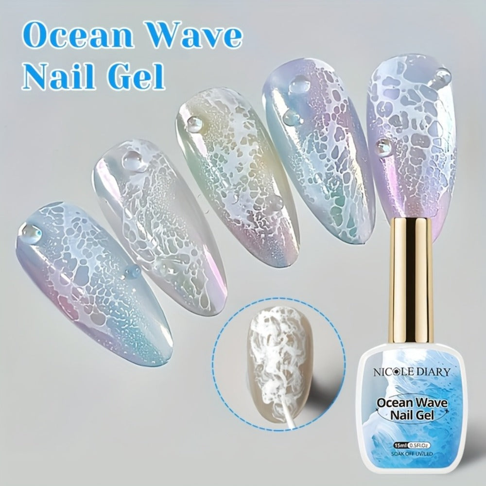 NICOLE DIARY 0.51oz Blue Sea Wave Bubble Gel Nail Polish - Marble Watercolor Ink Nail Art, at Home, Long-Lasting Glossy End, No Resin Remover Needed