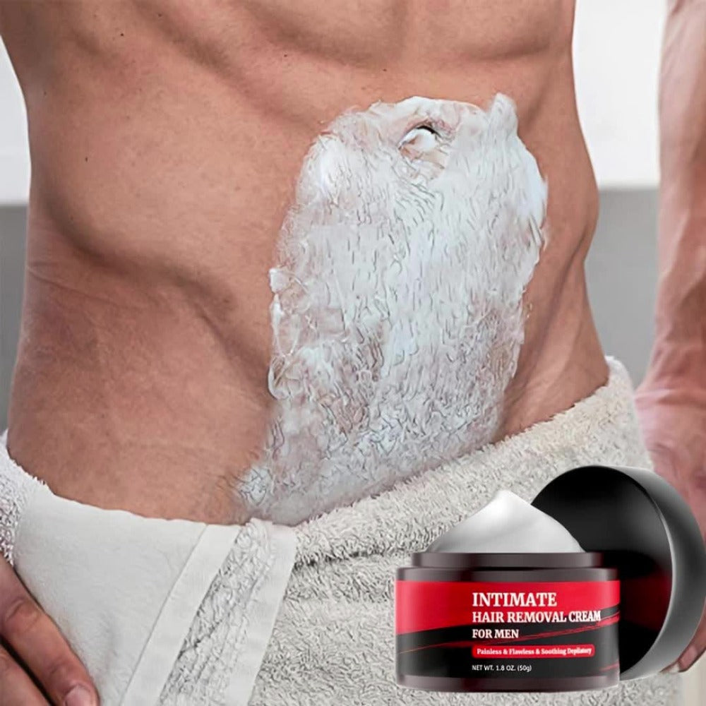 Men's Hair Removal Cream for Intimate Areas - Fast-Acting, Painless Depilatory Cream for Sensitive Parts, Groin, Chest, Back and Body Hair Removal - 1.8oz (50 g)