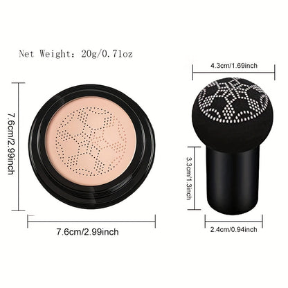 Air Cushion BB Cream 2pcs Mushroom CC Cream Hydrating Waterproof Long Lasting Foundation Pore Invisible Face Makeup - Beige & Light Medium Shades for Women