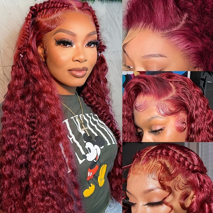 Lace Front Wig Curly Red 13x4 HD Transparent Lace — Glueless Deep Curly Wig for Women, 180% Density, Wet & Wavy, Ginger Orange, 24 Inch