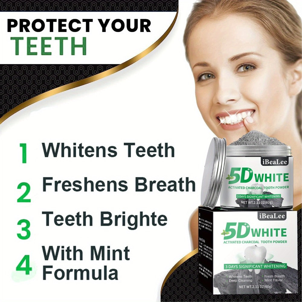 Activated Charcoal Teeth Whitening Powder 60g Natural Stain Remover for Coffee Tea Tobacco Deep Cleaning Breath Freshener Dental Care Polishing Powder for Men Women