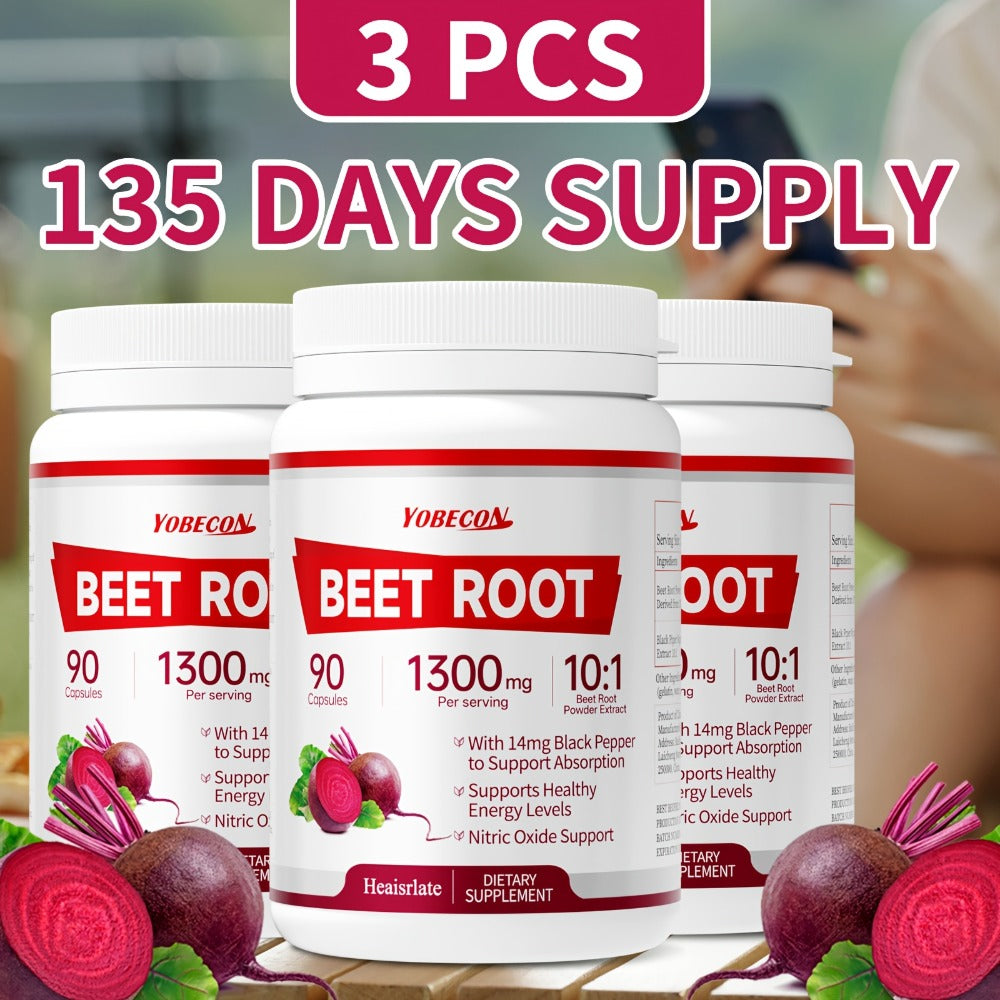 [Natural Nitric Oxide] 1/2/3 Bottles Beet Root Capsules-1300Mg High Strength Per Serving-Plant-Based Formula for Blood Flow, Intestinal Digestion, & Circulation Support-Local Warehouse Vitamins And Supplements, Vegetarian Capsules