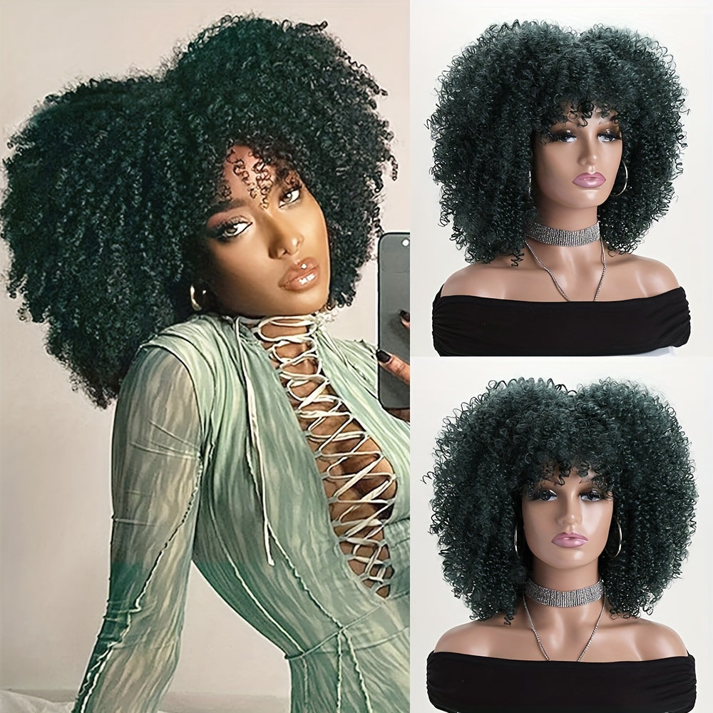 16-inch Short Curly Afro Kinky Curly Red Wig, Women's Fashionable and Elegant Stretchable Net Synthetic Fiber Hair Replacement Wig for Women, Heat-Resistant Fiber Wig Suitable for Daily Wear, Cosplay, Parties, Music Festivals, Weddings, and Balls