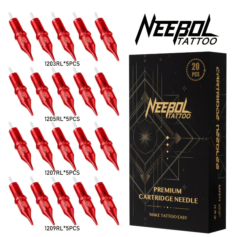 20/50pcs Neebol Tattoo Cartridge Needles Mixed Size Assorted Round Liner Shader Curved/Round Mag #10 #12 Bugpin Standard 3RL 5RL 7RL 9RL 11RL 5RS 7RS 9RS 7RM 9RM 9M1 for Tattoo Supplies And Equipment, Tattoo Gun Machine Kit Body Art Gift
