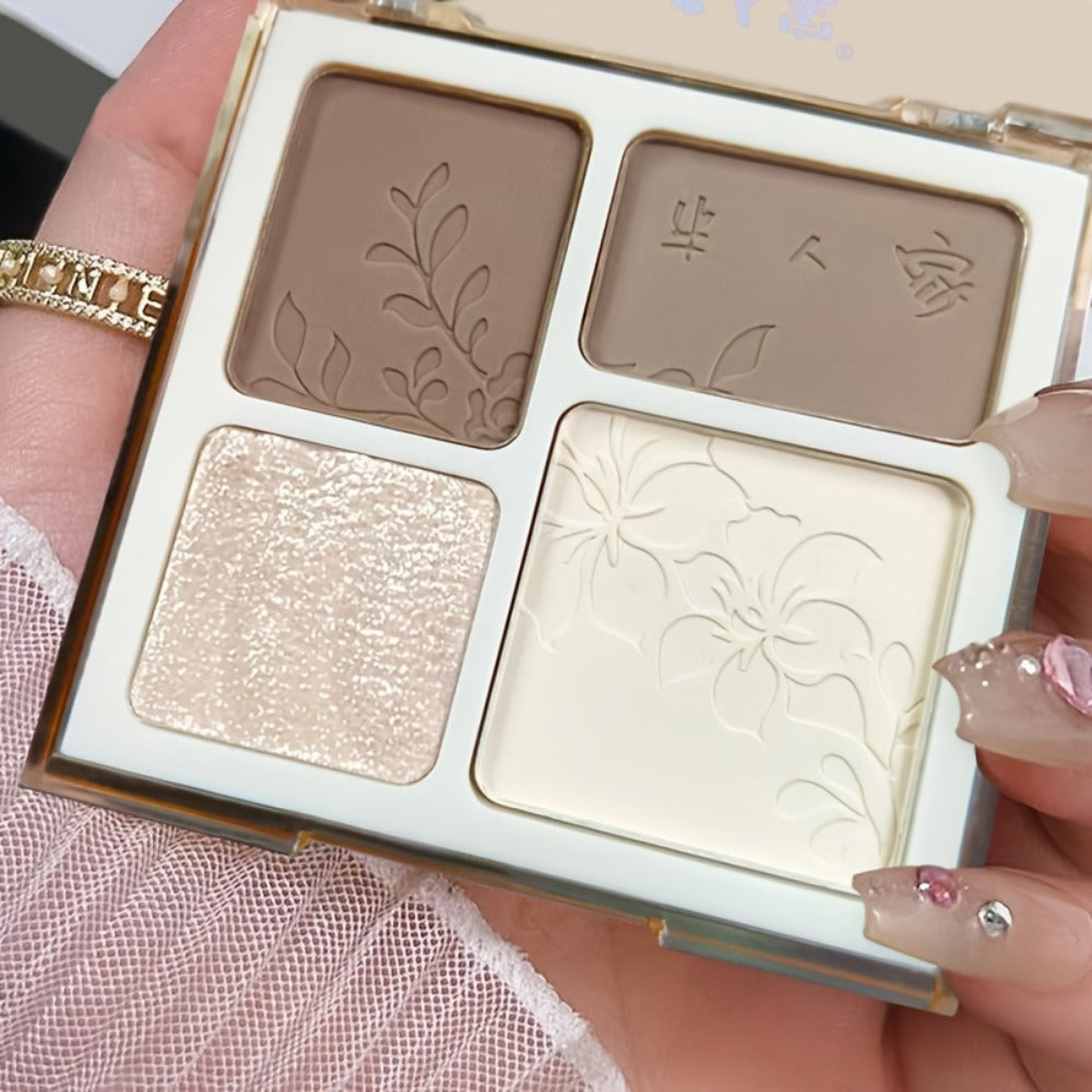 Contour Palette 4 Colors - Matte & Glossy Shades for Face Contouring, Highlighting & Eyeshadow | Multifunctional Bronzer Blush Palette for Sculpting & Defining Facial Features | Everyday Makeup