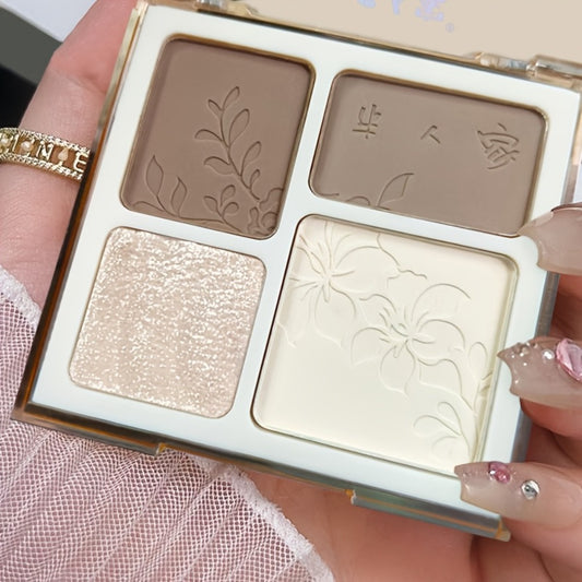 [4-Color Contour Palette] A 4-Color for Contour Palette Featuring Matte And Glossy Shades That Can Be Used for Contouring Or As Eyeshadow, Enhancing Facial Features - Perfect for Everyday Makeup