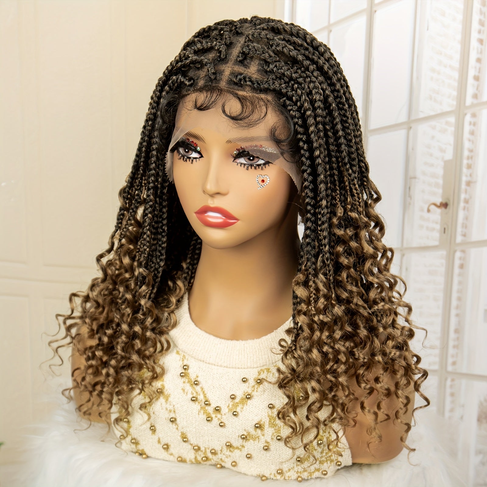 14-16inch Bohemian Style Square Woven Wig - Knotless Goddess Braided Wig with Curly Full Lace Square Synthetic Braid Wig Featuring, Suitable for Women, Natural Black Braided Lace Front Wig.