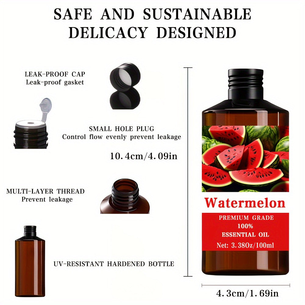 Watermelon Essential Oil 100ml (3.38oz) — 100% Pure Aromatherapy Oil for Skin, Hair, Nail Care, Massage & Meditation — Fresh Fruity Gift for Men and Women