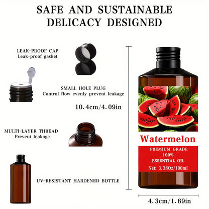 Watermelon Essential Oil 100ml (3.38oz) — 100% Pure Aromatherapy Oil for Skin, Hair, Nail Care, Massage & Meditation — Fresh Fruity Gift for Men and Women