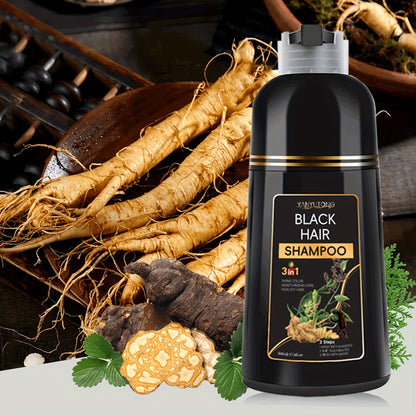 Black Shampoo 3-in-1 Hair Dye Beard Color & Cleanser Natural Herbal Formula Fast Coloring Long-Lasting Gentle Moisturizing for All Hair Types Men & Women 500ml