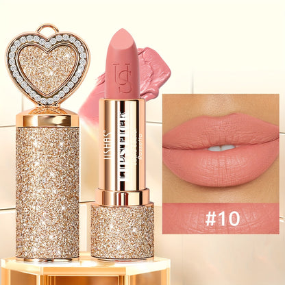 Matte Lipstick Heart-Shaped Design USHAS 24H Long-Lasting Velvet Lip Color Transfer-Resistant Buildable Coverage Highly Pigmented Smooth Application All-Day Wear Multi-Color Options