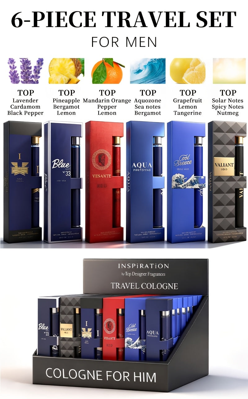 6pcs Men'S Travel EDP Gift Set - 2 Sets Available (6 Scents Each) | 12 Unique Fragrances Total, Long-Lasting for Holiday & Dating
