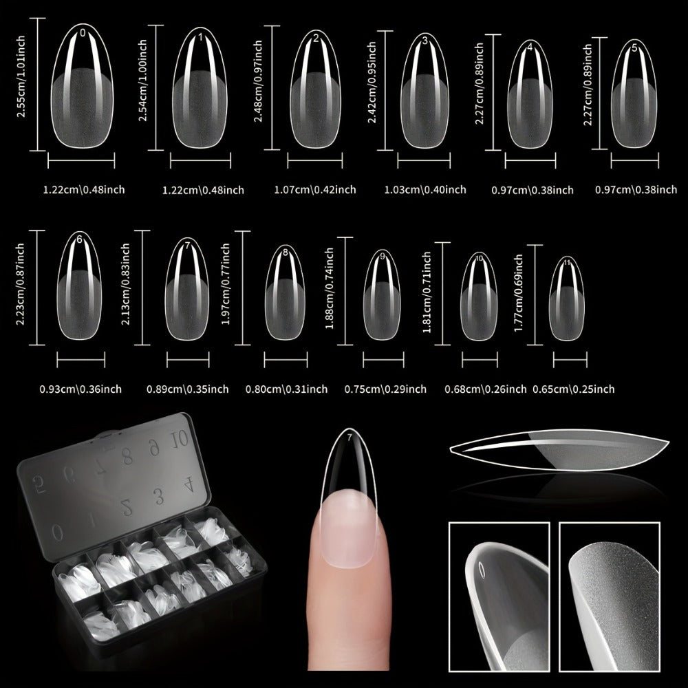 Soft Gel Nail Tips 600 Pieces - Clear Crystal Full Cover False Nails for Extensions | Almond Oval Square Coffin Stiletto Short Medium Long, Semi-Gloss Transparent Nail Tips for Nail Art Salon & DIY