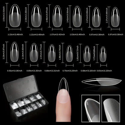 Soft Gel Nail Tips 600 Pieces - Clear Crystal Full Cover False Nails for Extensions | Almond Oval Square Coffin Stiletto Short Medium Long, Semi-Gloss Transparent Nail Tips for Nail Art Salon & DIY