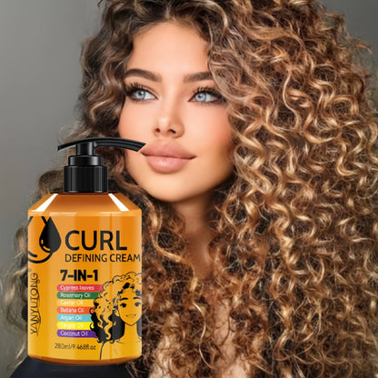 Styling Cream for Curly & Wavy Hair 7-in-1 - Long-Lasting Hold, Flexible Definition & Frizz Control, Non-Sticky Formula for Adults, 280ml