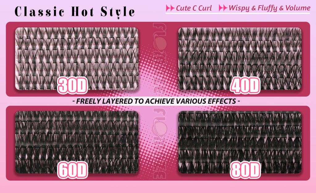 Lash Clusters Kit Wispy Volume Eyelash Extensions Mega Volume Cluster Lashes Mixed Length 800pcs-30D40D60D80D Volume Styles Kit With Bond Seal & Applicator Romantic For Prom Glam Lashes Party Lashes For Long Lasting Prom Look