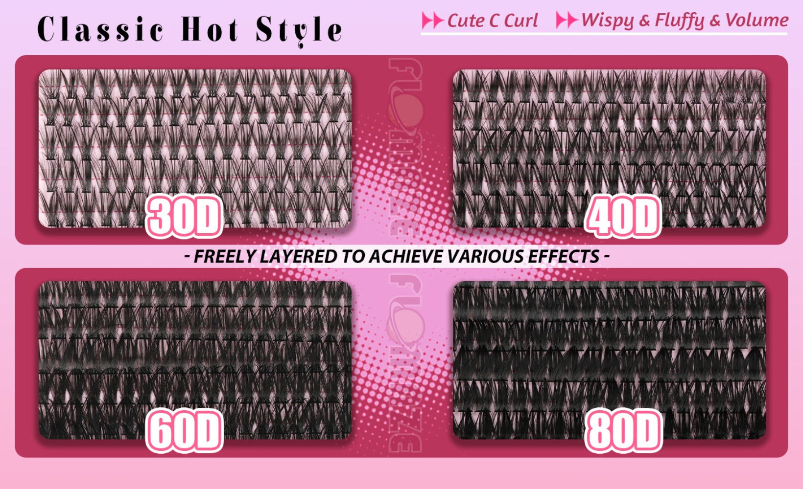 Lash Clusters Kit Wispy Volume Eyelash Extensions Mega Volume Cluster Lashes Mixed Length 800pcs-30D40D60D80D Volume Styles Kit With Bond Seal & Applicator Romantic For Prom Glam Lashes Party Lashes For Long Lasting Prom Look